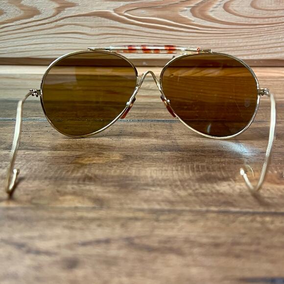 Vintage 70s Aviator Sunglasses Cable Temple Wrap Ear Gold Metal Frame Brown Lens main image 10
